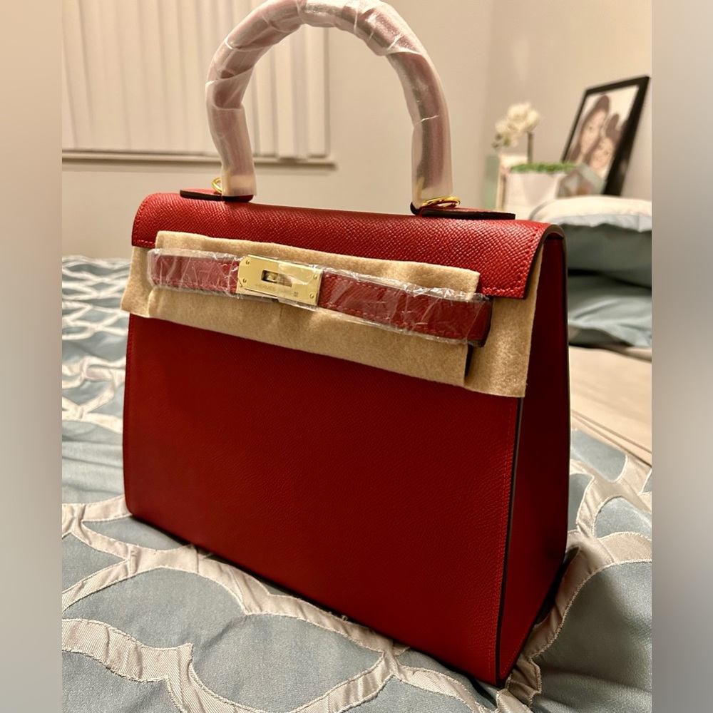 Red and gold satchel handbag 28cm